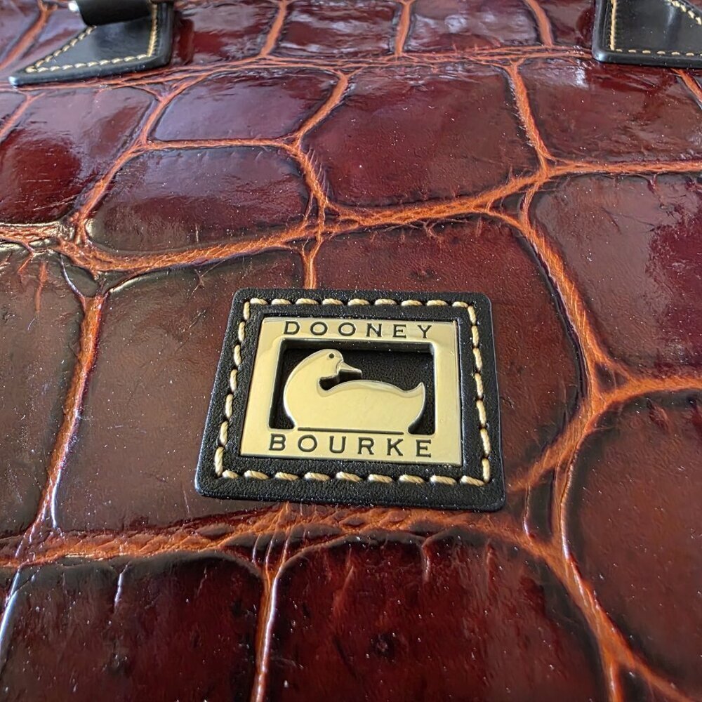 Dooney & Bourke Cognac Croco Embossed Leather Domed Satchel Bag - Picture 4 of 16